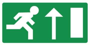Nooduitgang omhoog rechts - Bord PVC